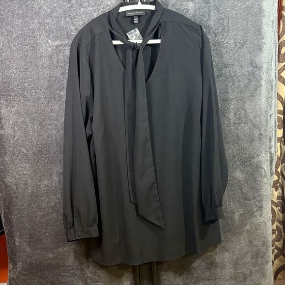 Lane Bryant Long Sleeve Black Solid Button Down Blouse Shirt Womens 22/24 New - Picture 2 of 12